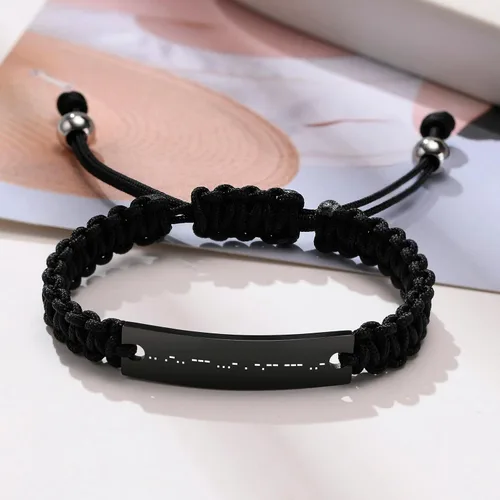 Vista 5 de MPRAINBOW Pulsera personalizada con código morse Pulsera trenzada ajustable hecha a mano con mensaje secreto para hombres, mujeres, mamá, papá