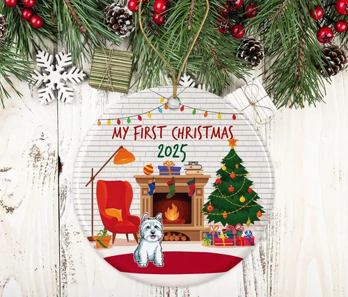 Vista 2 de Yanashop88 Westie Adorno de Navidad Primera Navidad de Westie Adorno para perro Mi primer perro de Navidad Adorno de Navidad para mascotas