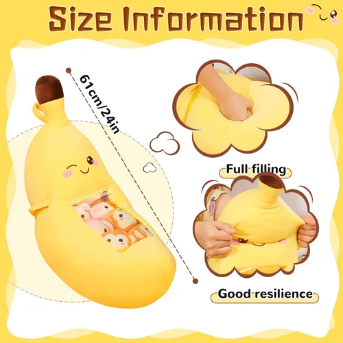 Vista 2 de Lewtemi Linda almohada de plátano Kawaii de peluche extraíble emocional de felpa con apoyo de gato dinosaurio regalo para la habitación del hogar