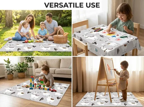 Vista 7 de Tapete de salpicaduras para bebé debajo de la silla alta, tapete de salpicaduras de 51 x 51 pulgadas, tapete impermeable y lavable, protector