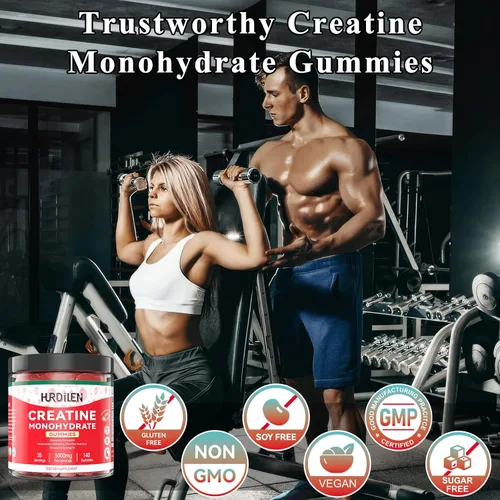 Vista 6 de 140 gomitas de monohidrato de creatina, 5000 mg de monohidrato de creatina sin azúcar para mujeres y hombres con L-taurina, vitamina B12 para fuerza