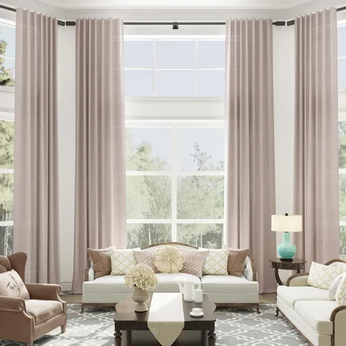 Vista 10 de Cortinas de lino extralargas de 144 pulgadas de largo para sala de estar con pestaña superior, cortinas modernas estilo casa de campo de dos pisos