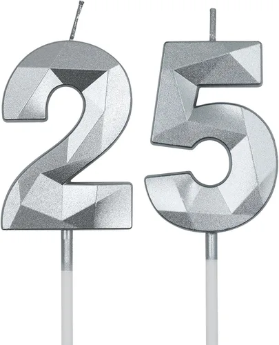 Vista 9 de Velas de cumpleaños número 25 y 52 para pastel, velas doradas con forma de diamante 3D con forma de diamante, decoraciones de cumpleaños