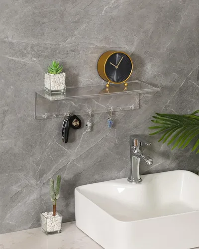 Vista 6 de CY craft Estantes flotantes transparentes, 2 estantes decorativos de almacenamiento de pared con ganchos de toalla desmontables, estantes acrílicos