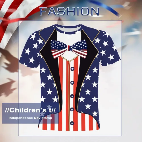 Vista 9 de Eciodci Camisetas patrióticas para niños y niñas del 4 de julio con la bandera de Estados Unidos de América de manga corta para niños y niñas de 4 a