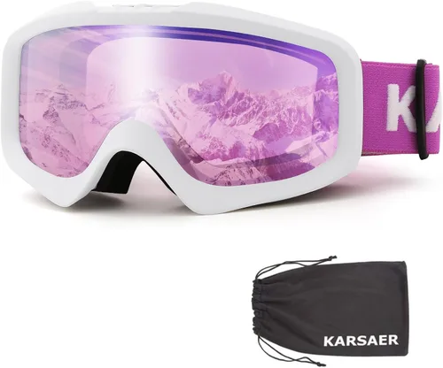 Vista 17 de Karsaer - Gafas de esquí antivaho, gafas de nieve OTG, 100% protección UV, gafas de snowboard con lentes dobles flexibles para hombres, mujeres