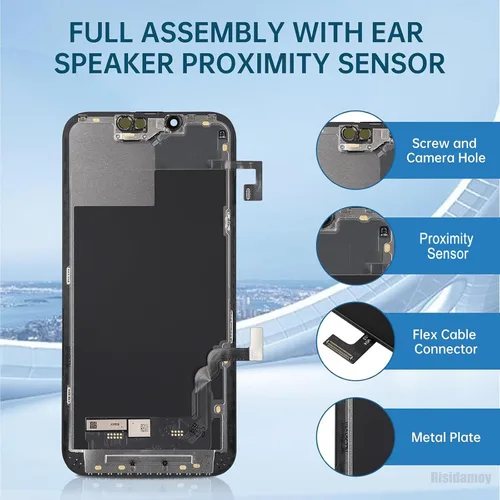 Vista 2 de Para iPhone 13 Reemplazo de pantalla 6.1 '' con auricular Sensor de proximidad LCD táctil Pantalla Full HD digitalizador Marco Asamblea Sensor