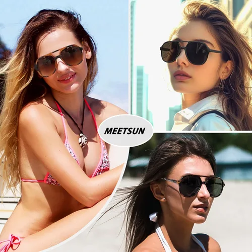 Vista 3 de MEETSUN Lentes de sol estilo aviador retro cuadrados de los años 70 para mujeres y hombres, lentes de sol vintage de doble puente con protección UV