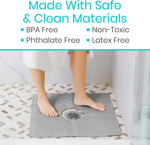 Vista 7 de Alfombrilla de ducha Vive - 22" por 22" cuadrada antideslizante, tapete grande de baño para bañera - Diseño patentado - Almohadilla antideslizante