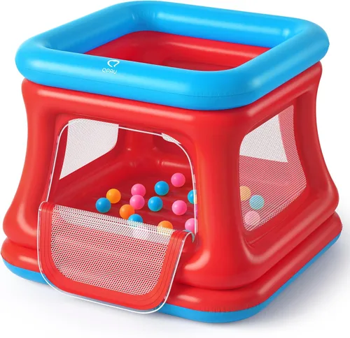 Vista 8 de QPAU - Casa inflable 3 en 1 con bomba para niños pequeños de 1 a 3 años Azul y rosa