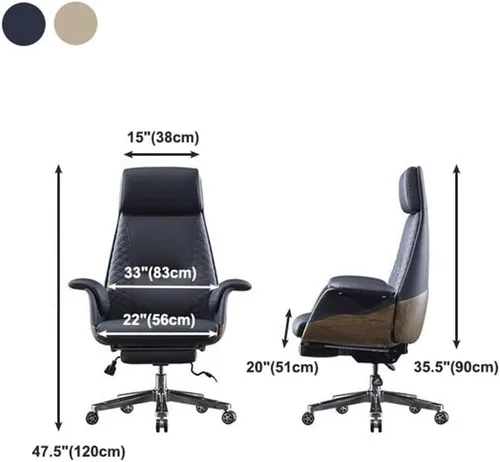 Vista 2 de LAKIQ Silla de oficina giratoria ejecutiva de respaldo alto, escritorio para computadora, silla con brazo de cuero, sillas de gestión ajustables