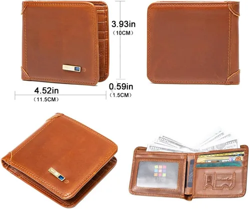 Vista 7 de Rastreador de billetera Bluetooth antipérdida, cartera rastreable para hombres, cartera de cuero para hombre con ventana de identificación, bolsillo