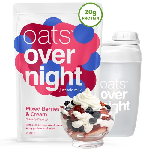 Vista 8 de Oats Overnight Mezcla de bayas y crema, avena durante la noche con 0.71 onzas de proteína, batido de proteína de desayuno alto en fibra, avena sin