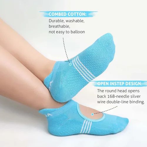 Vista 3 de Hellomamma Calcetines de yoga antideslizantes con agarres, calcetines de pilates y ballet para mujer