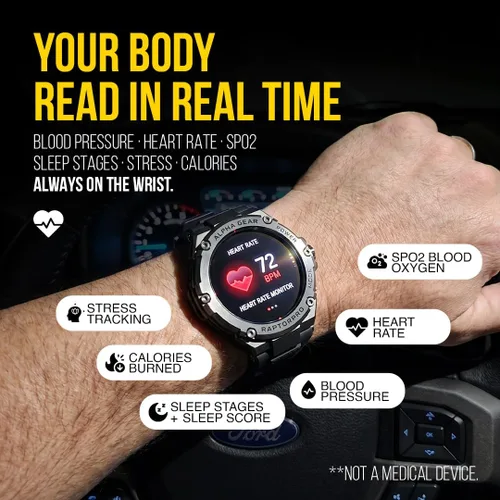 Vista 3 de Reloj inteligente ALPHAGEAR Raptor PRO para iPhone y Android, resistente, reloj inteligente (contestar/hacer llamadas), rastreador de bienestar
