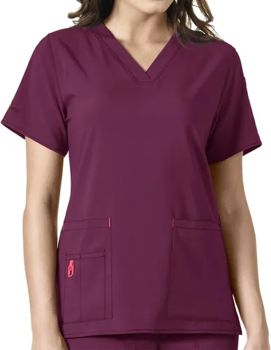 Vista 29 de Carhartt Scrubs C12110, camiseta de mujer Force® Cross-Flex de ajuste moderno con cuello en V Azul celeste