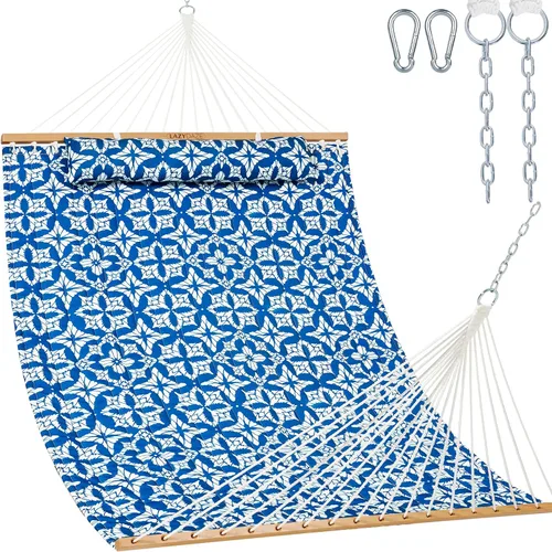 Vista 11 de Lazy Daze Hammocks Hamaca de tela acolchada de 12 pies con almohada suave, hamaca doble para 2 personas con barra separadora para patio exterior