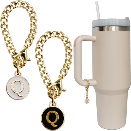 Vista 21 de Accesorios de dije de letra para vaso Stanley, 2 unidades, identificación con inicial de nombre, personalizable, para vaso Stanley