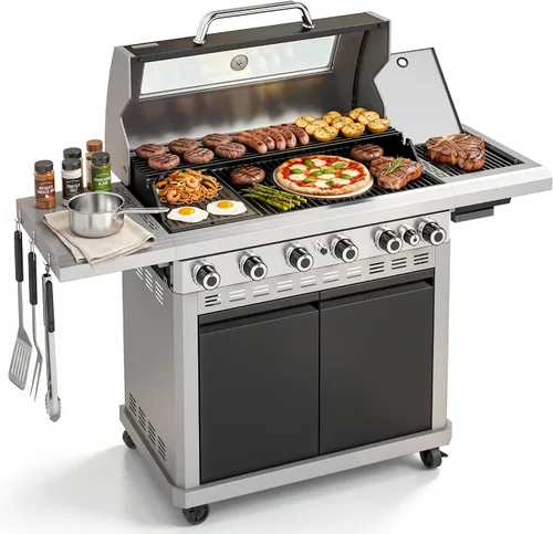 Vista 9 de Captiva Designs 4 Burner Propane Gas BBQ Grills with Infrared Sear Burner Silver