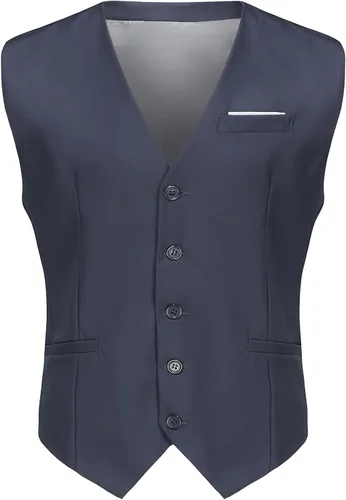 Vista 8 de Chaleco formal de negocios para hombre, chaleco ajustado con cuello en V, traje de esmoquin Gris