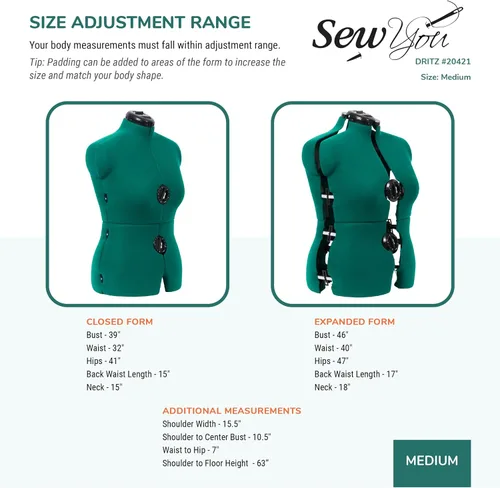 Vista 3 de Maniquí para costura Sew You de Dritz, ajustable, M