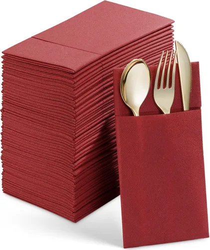 Vista 11 de Paquete de 50 servilletas desechables de lino con bolsillo integrado para cubiertos, tela preplegada azul como servilletas de papel para bodas