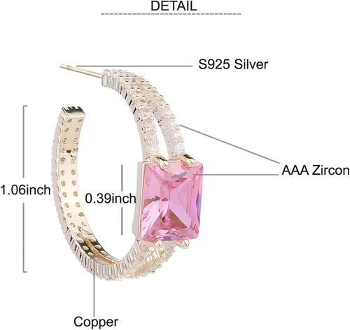 Vista 5 de Pendientes de aro para mujer S925 con aguja de plata con incrustaciones de circonitas Preppy Pendientes de moda para mujer