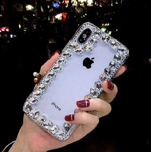 Vista 2 de Funda protectora brillante para iPhone XR, 3D, de lujo, con diamantes de imitación de cristal relucientes, amortiguadora, transparente y protectora