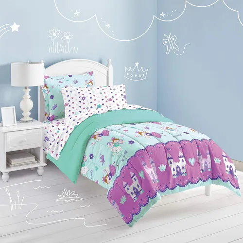 Vista 150 de Dream Factory Dinosaur Blocks - Juego de edredón de microfibra ultrasuave para niños, color azul, tamaño individual Bloques de dinosaurios azules