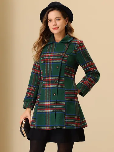 Vista 2 de Allegra K Abrigo de invierno vintage con solapa con muescas y bolsillos para mujer