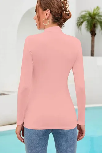 Vista 4 de SHEIUGU Camiseta de manga larga para mujer sin mangas cuello alto básica elástica ajustada con capas