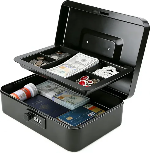 Vista 15 de Decaller Caja de dinero con cerradura de combinación, caja de seguridad de metal pequeña con bandeja de dinero, 7 4/5 x 6 4/5 x 3 3/5 pulgadas