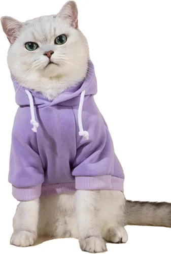 Vista 24 de QWINEE Sudadera básica con capucha para perro, suéter cálido para gatos, ropa para mascotas para Chihuahua, cachorro, gatito, perros pequeños