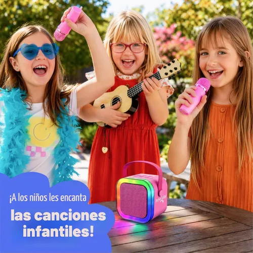 Vista 2 de Move2Play, Mini máquina de karaoke para niños Más de 20 canciones integradas Altavoz Bluetooth con micrófonos Efectos de voz Juguete musical