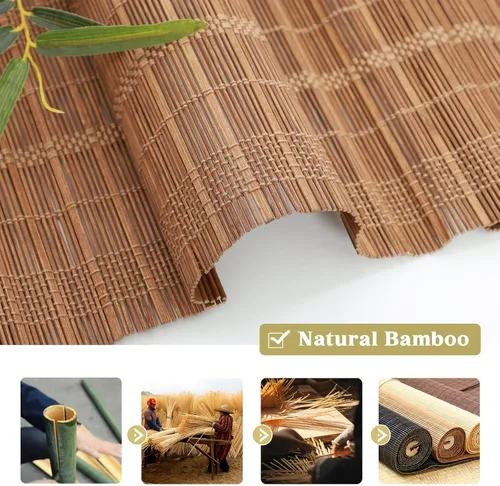 Vista 7 de Cortinas Letau de madera, estilo romano, para ventanas, con cenefa, filtran la luz Marrón almendra