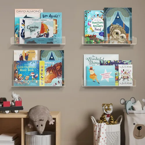 Vista 2 de NIUBEE Estantes flotantes de acrílico de 16.5 pulgadas, paquete de 4, estantes de pared modernos transparentes para niños/niños, estantes invisibles