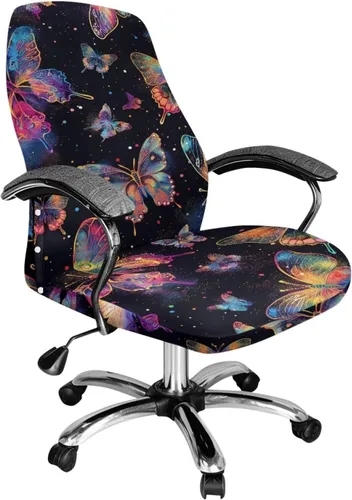 Vista 27 de Xoenoiee Bee Floral Print Office Chair Covers, Stretch Computer Boss Chair Cover with Button High Back Chair Slipcover Anti-Dust Rotating Chair