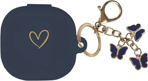 Vista 13 de Compatible con Samsung Galaxy Buds FE/Buds 2 / Buds Pro/Buds Live/Buds 2 Pro, funda de silicona suave con patrón de corazón dorado con bonito Negro