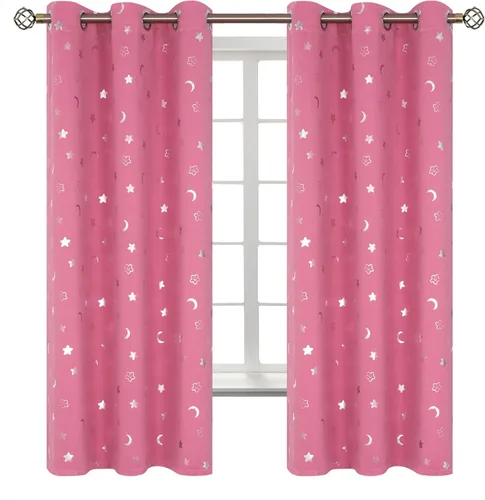 Vista 62 de BGment Cortinas opacas para dormitorio infantil, con aislamiento térmico, con ojales, estampado de estrellas plateadas, cortinas para oscurecer