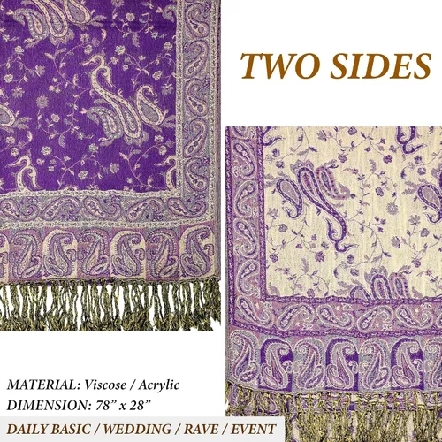 Vista 6 de Achillea Bufanda suave y sedosa reversible con flecos y estampado de cachemira
