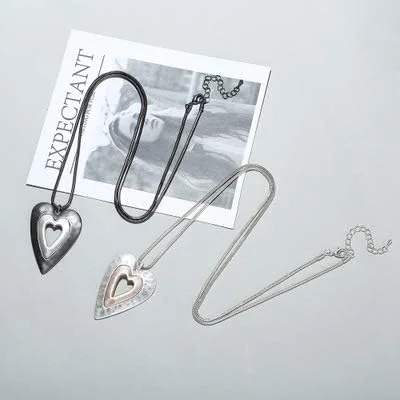 Vista 6 de COOSTUFF ANNA Collar con dije de corazón de amor para mujer, joyería de moda, collares largos de suéter Chian, Metal