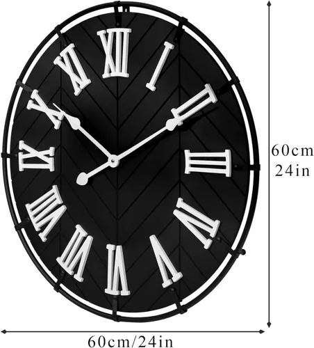 Vista 3 de EMAX HOME - Reloj de pared grande de madera – Reloj de pared extra grande de granja con números romanos 3D y empalme de espiga, reloj de pared