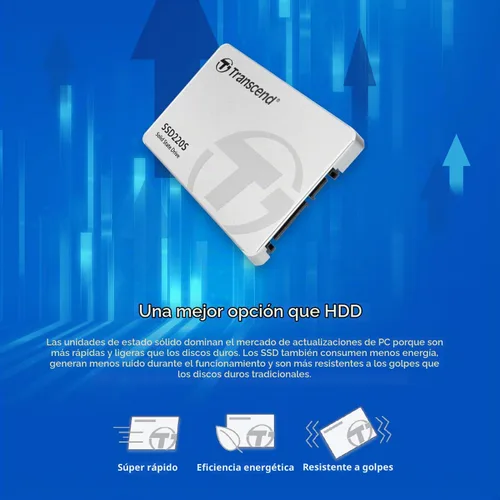 Vista 7 de Unidad de estado sólido de la marca Transcend, modelo TLC SATA III de 6 GB y 2.5".