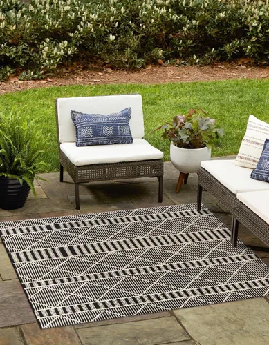 Vista 11 de Unique Loom Outdoor Trellis Collection - Alfombra de área - Dalyan (2 x 3 pies 1 pulgada, rectangular, azul/marfil)
