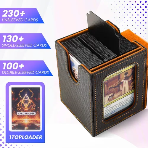 Vista 2 de MTG Caja de Mazo para Commander Display, Estuche de Mazo de Cartas que Cabe 100 Cartas con Doble Funda, Caja de Almacenamiento de Cuero Magic Negro