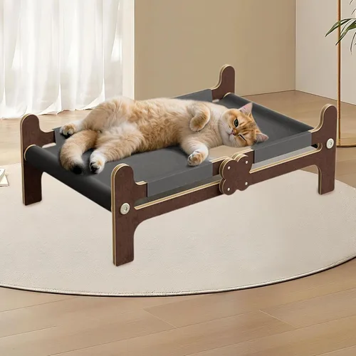 Vista 5 de Hamaca de madera para gatos, cama para dormir, suministros suaves elevados, sofá transpirable, muebles para mascotas, cama para gatos