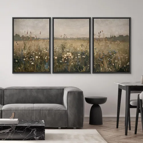 Vista 263 de SIGNWIN Lienzo enmarcado para pared, juego de arte pastel con cadena montañosa, bosque, niebla, naturaleza silvestre, ilustraciones modernas, arte