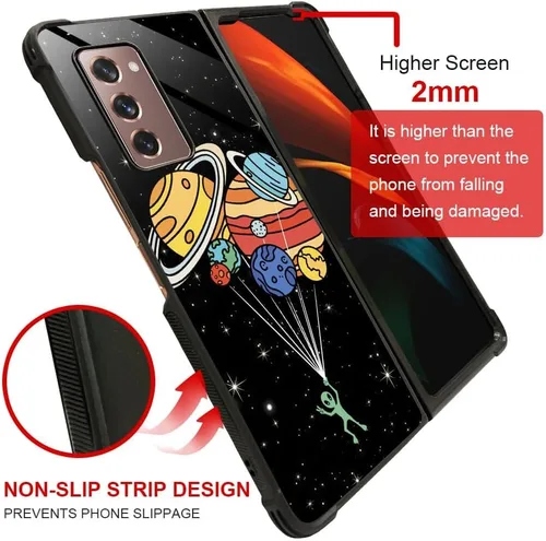 Vista 5 de Funda compatible con Samsung Galaxy Z Fold 2 5G, sistema solar de globo alienígena, diseño de patrón increíble, a prueba de golpes, antiarañazos