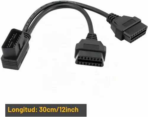 Vista 9 de iKKEGOL 30cm/12 Pulgadas Ángulo Derecho OBD2 OBD II Cable Divisor Y 1x Macho y 2X Hembra Adaptador de Puerto J1962