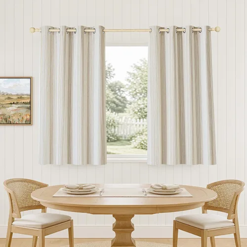 Vista 56 de DriftAway Chris Linen - Cortinas opacas con capa térmica y reductora de sonido, 63 pulgadas de largo para dormitorio, cortinas estampadas a rayas
